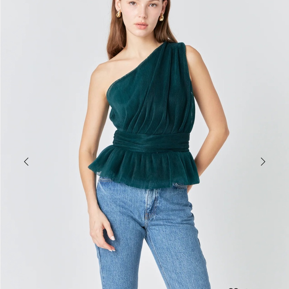 Endless Rose Tulle One Shoulder Top in Amazon Green Size Small NWOT
